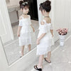 Summer Girls Knee Length Casual Dress Fashion Chiffon Layered Cute Flower Network Sling Sleeveless Dresses 2 Children's Clothing