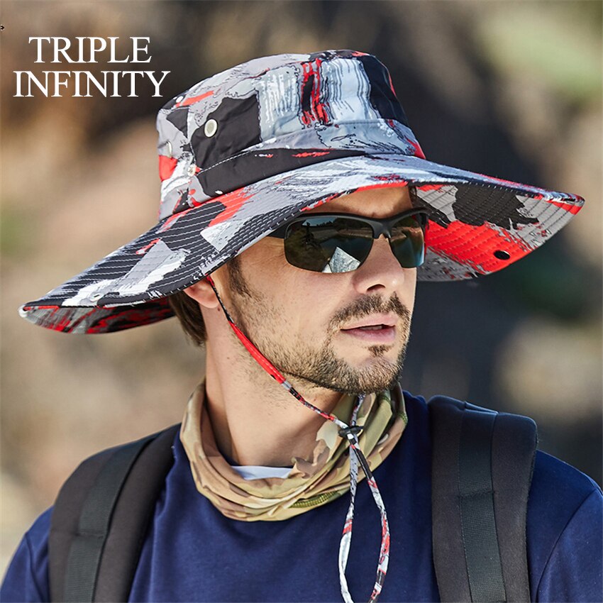 New Fashion Sun Hat Male Sunshade Summer Outdoor Fishing Sun-proof Breathable Foldable Big Wide Brim Men's Panama Hat Bucket Hat