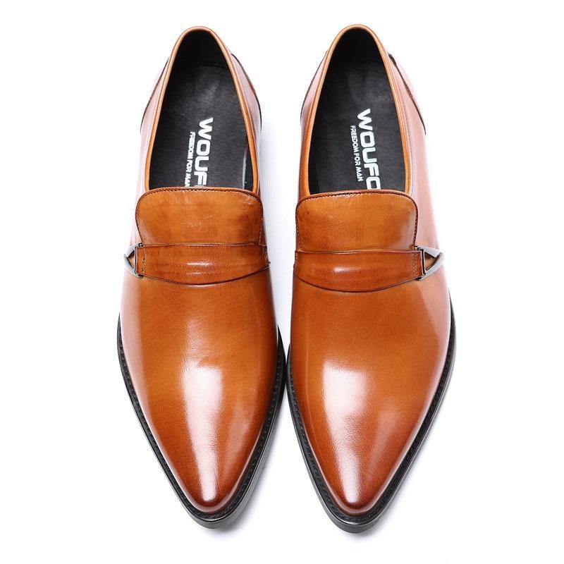 Luxury Genuine Leather Men Oxford Formal Shoes Pointed Toe Men Dress Shoes With Buckle Strap Male Wedding Business Shoes B09 - Surprise store