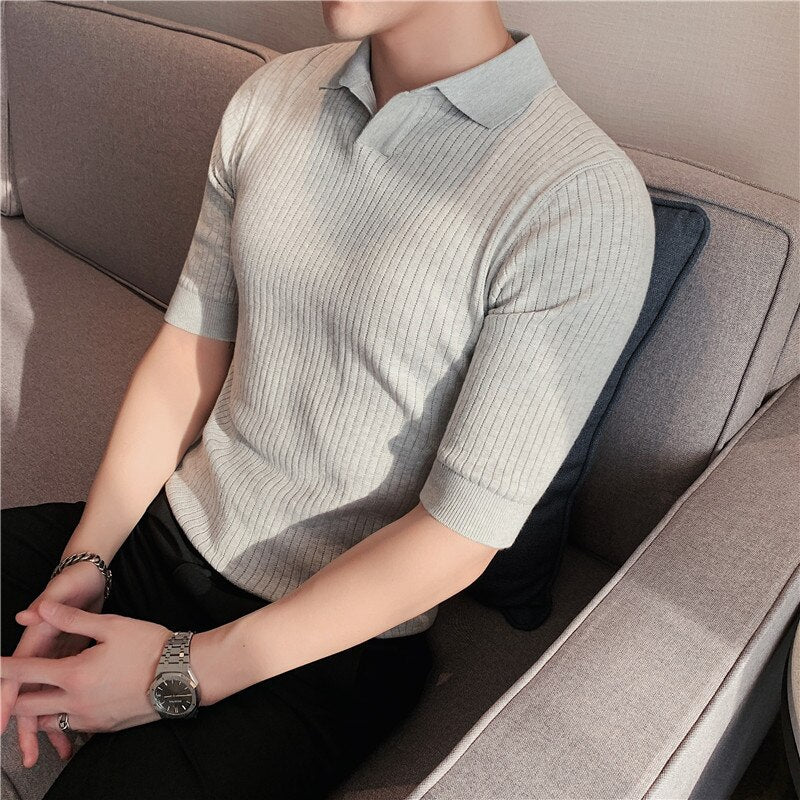 2022 Men High Quality Knitting POLO Shirts/Male Slim Fit Leisure V-Neck Short Sleeves Polo Shirts Men's elastic POLO Shirts 3XL