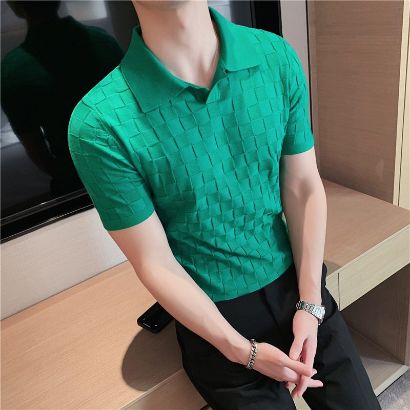 2022 Men High Quality Knitting POLO Shirts/Male Slim Fit Leisure V-Neck Short Sleeves Polo Shirts Men's elastic POLO Shirts 3XL