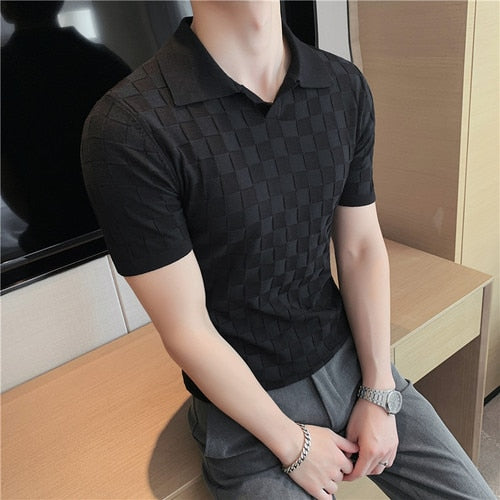 2022 Men High Quality Knitting POLO Shirts/Male Slim Fit Leisure V-Neck Short Sleeves Polo Shirts Men's elastic POLO Shirts 3XL