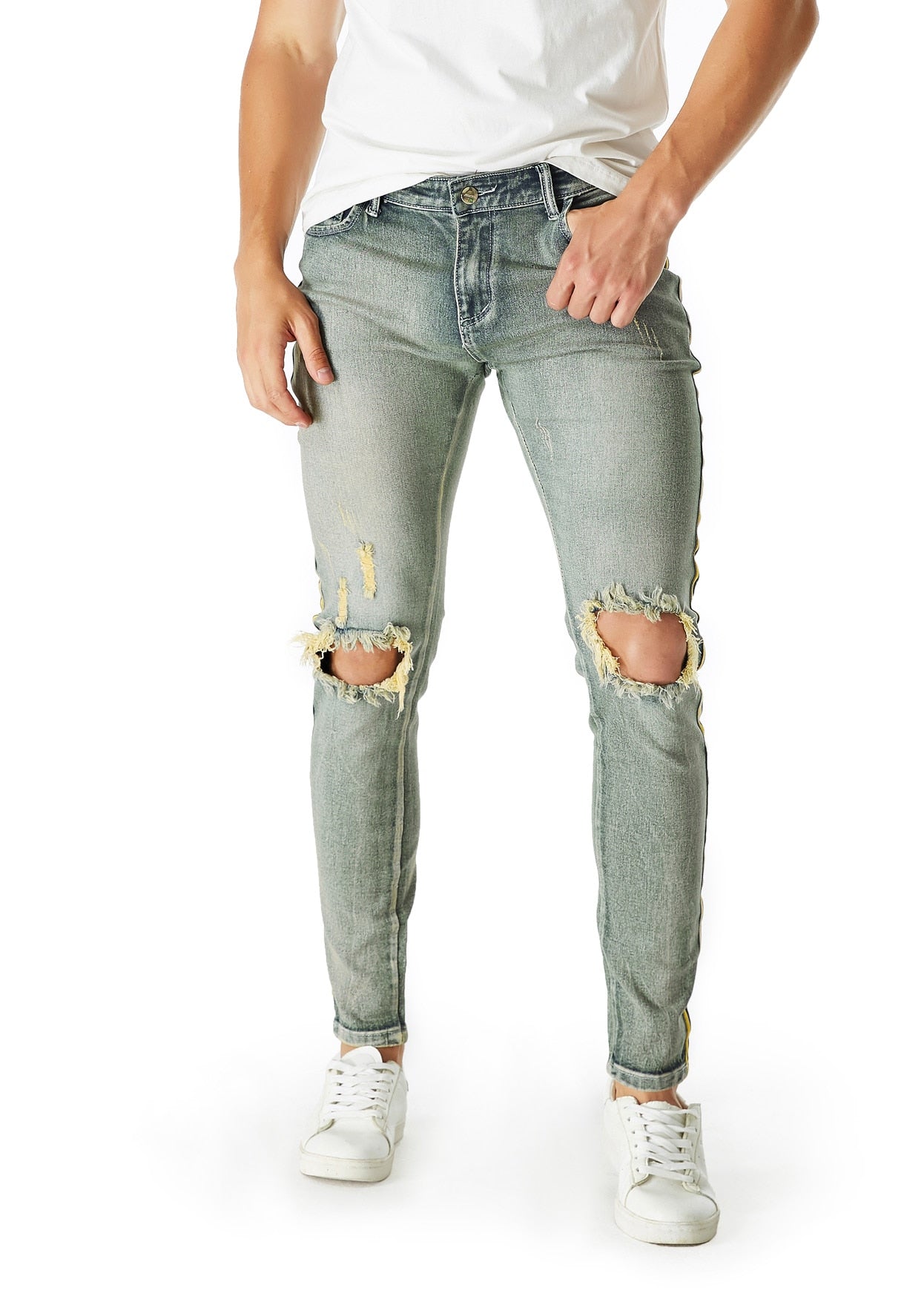 bindu Men's Jeans Ripped Stretch Slim Fit, Denim Jeans for Men Skinny baggy Jeans with Holes Fit Bikers Jeans denim Pants Grey