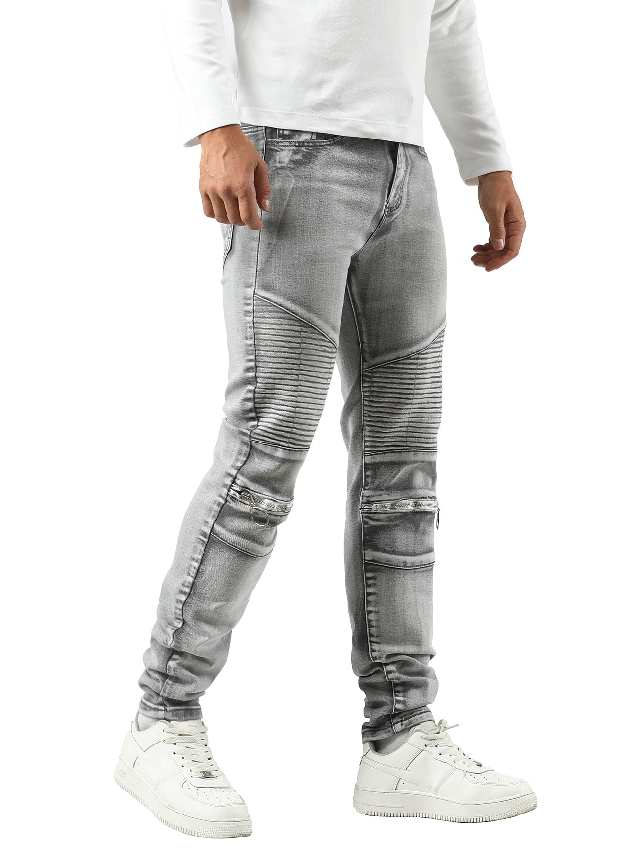 bindu Men's Jeans Ripped Stretch Slim Fit, Denim Jeans for Men Skinny baggy Jeans with Holes Fit Bikers Jeans denim Pants Grey