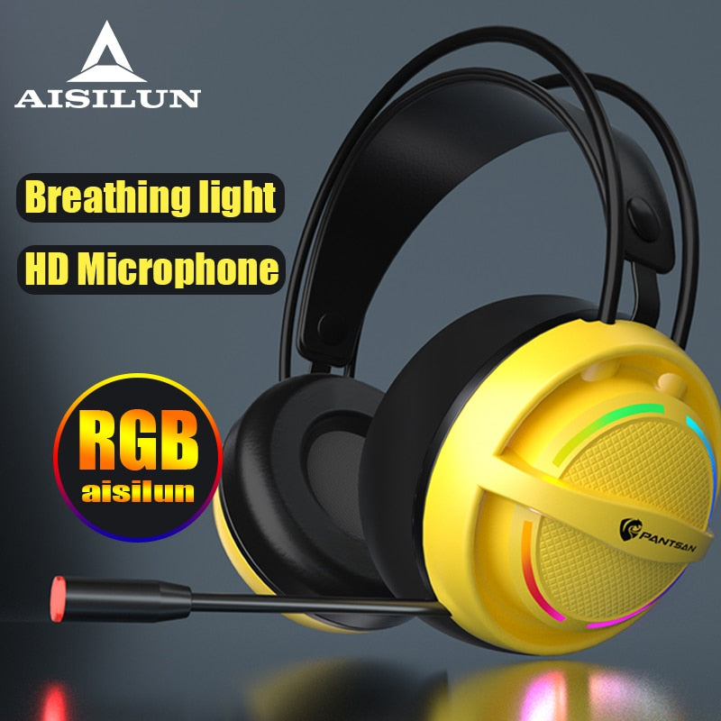 Gaming Headsets Gamer Headphones Surround Sound Stereo Wired Earphones USB Microphone Colourful Light PC Laptop Game Headset