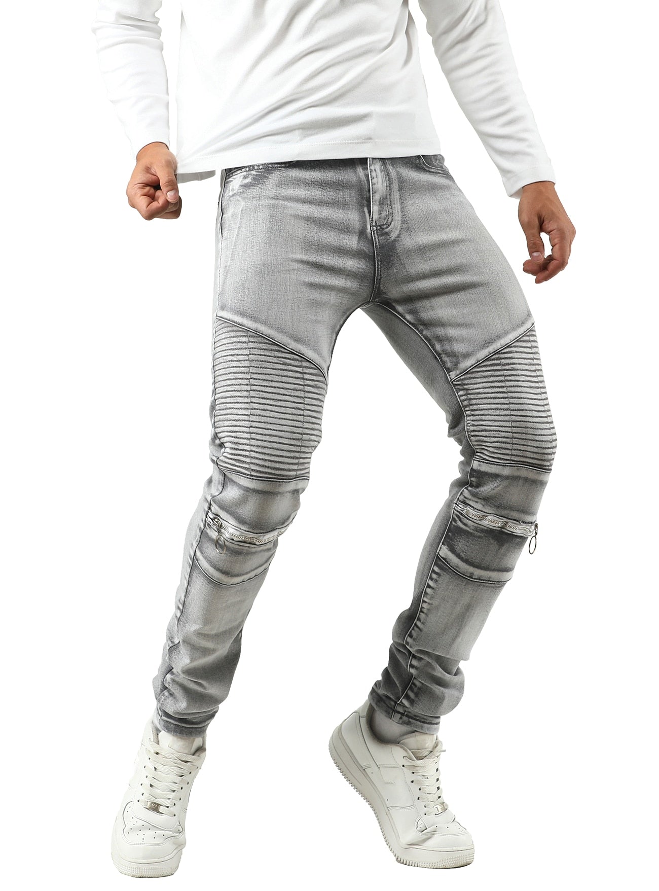 bindu Men's Jeans Ripped Stretch Slim Fit, Denim Jeans for Men Skinny baggy Jeans with Holes Fit Bikers Jeans denim Pants Grey