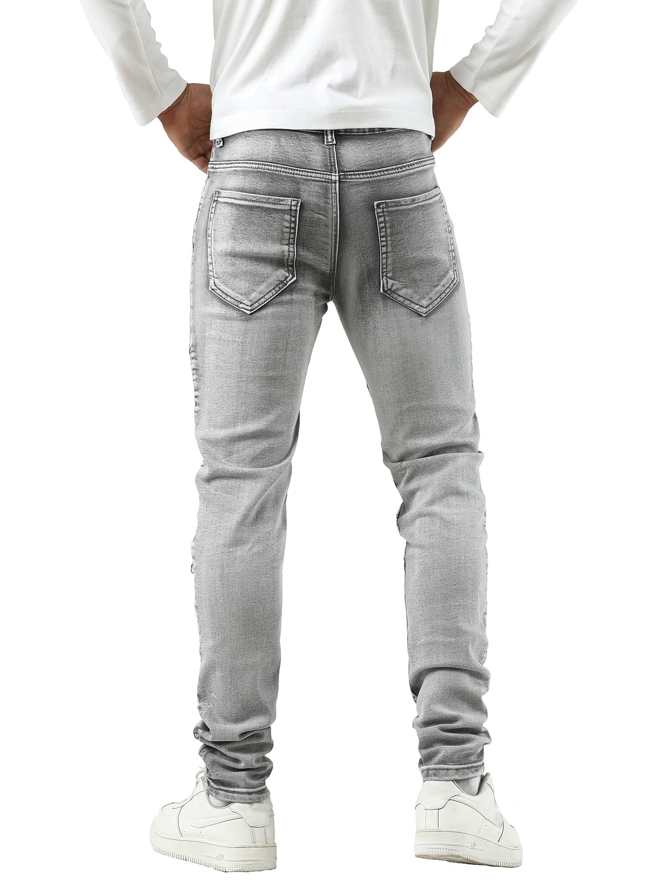 bindu Men's Jeans Ripped Stretch Slim Fit, Denim Jeans for Men Skinny baggy Jeans with Holes Fit Bikers Jeans denim Pants Grey