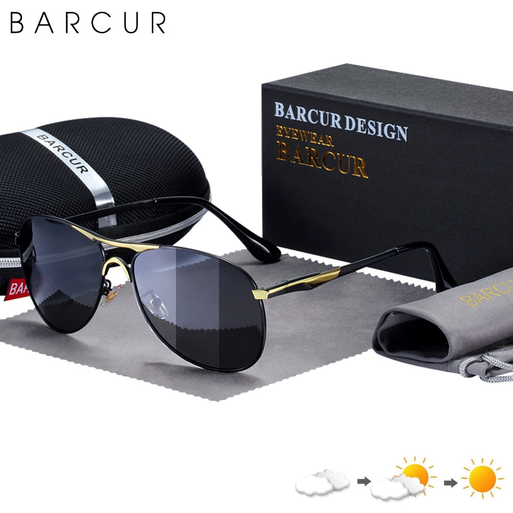 BARCUR Photochromic Sunglasses High Quality Men Brand Designer Polarized Sun Glasses Driving Mens Sun Glasses UV400