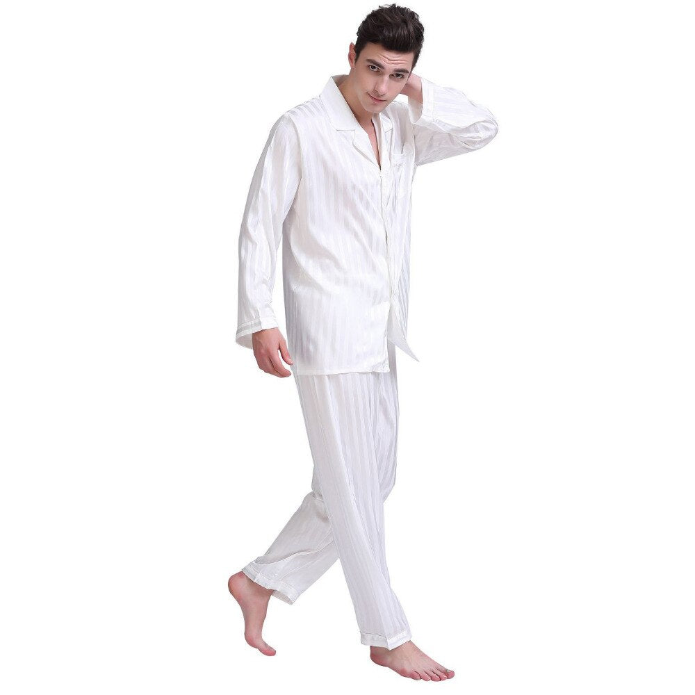 Mens Silk Satin Pajamas Set Pajama Pyjamas Set PJS Sleepwear Set Loungewear U.S.S,M,L,XL,2XL,3XLL,4XL Plus Striped