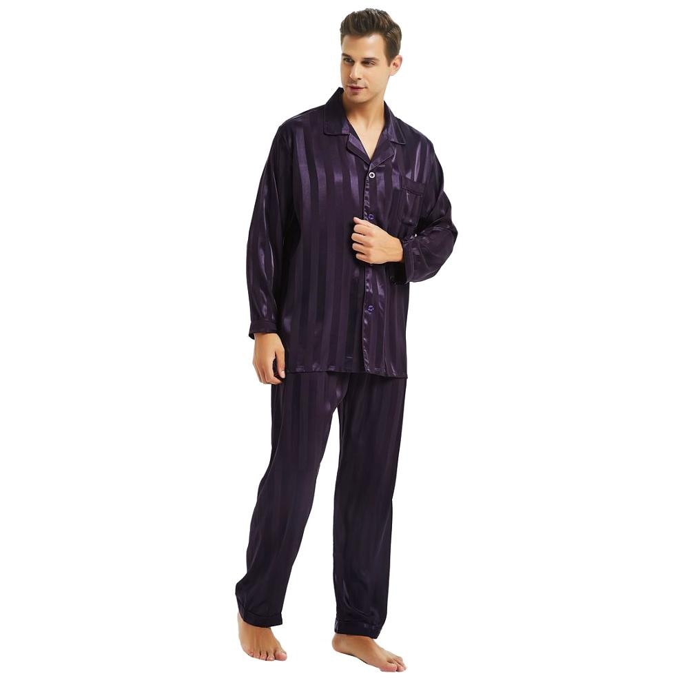 Mens Silk Satin Pajamas Set Pajama Pyjamas Set PJS Sleepwear Set Loungewear U.S.S,M,L,XL,2XL,3XLL,4XL Plus Striped