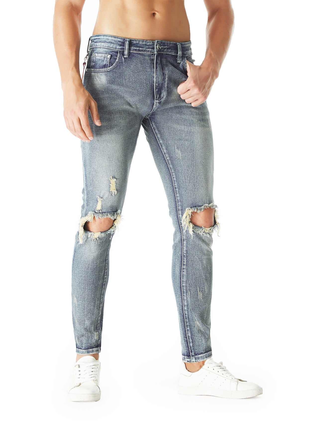 bindu Men's Jeans Ripped Stretch Slim Fit, Denim Jeans for Men Skinny baggy Jeans with Holes Fit Bikers Jeans denim Pants Grey