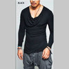 Plus Size Sexy T Shirt Men Spring Long Sleeve Deep V Neck Tshirt Sexy Heap Collar Solid Cotton Fashion Male Irregularity Gym top
