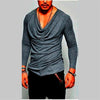Plus Size Sexy T Shirt Men Spring Long Sleeve Deep V Neck Tshirt Sexy Heap Collar Solid Cotton Fashion Male Irregularity Gym top