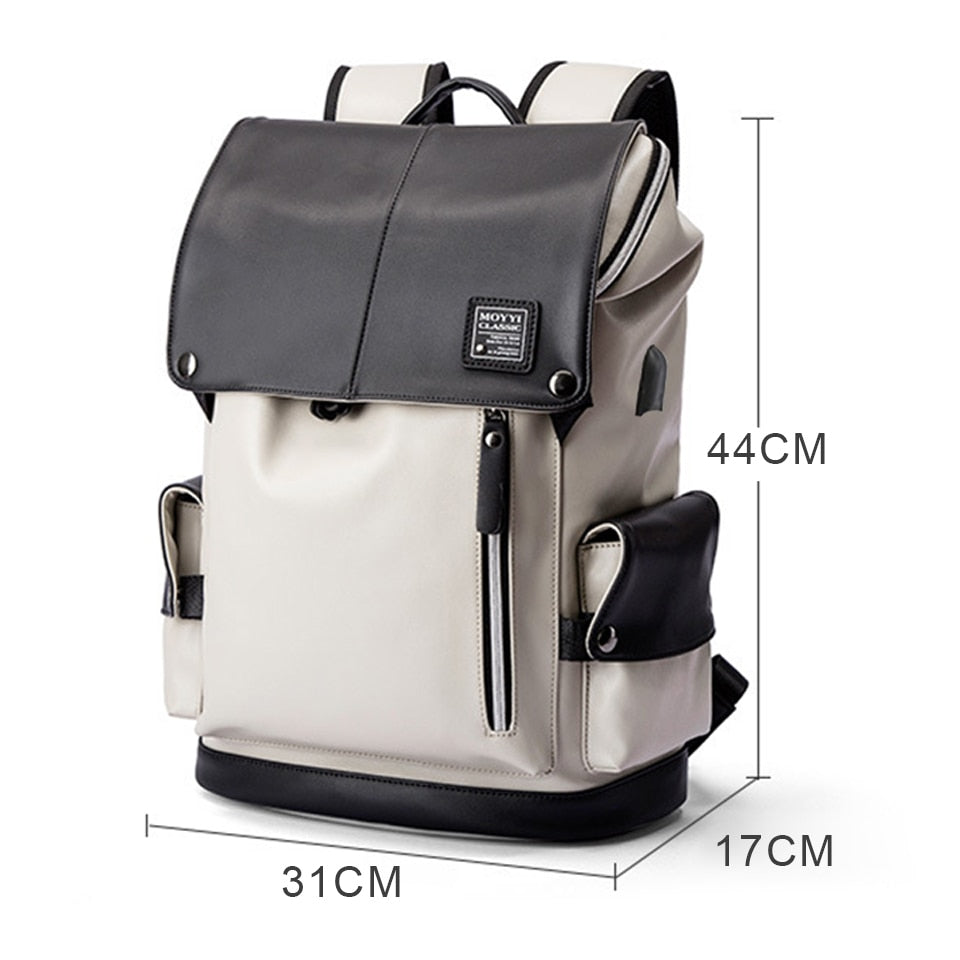 Fashion Men Backpacks Male PU Leather Backpack Laptop 15.6 Inch Women Female Bags Boys Girls Student Casual USB Charging Bagpack