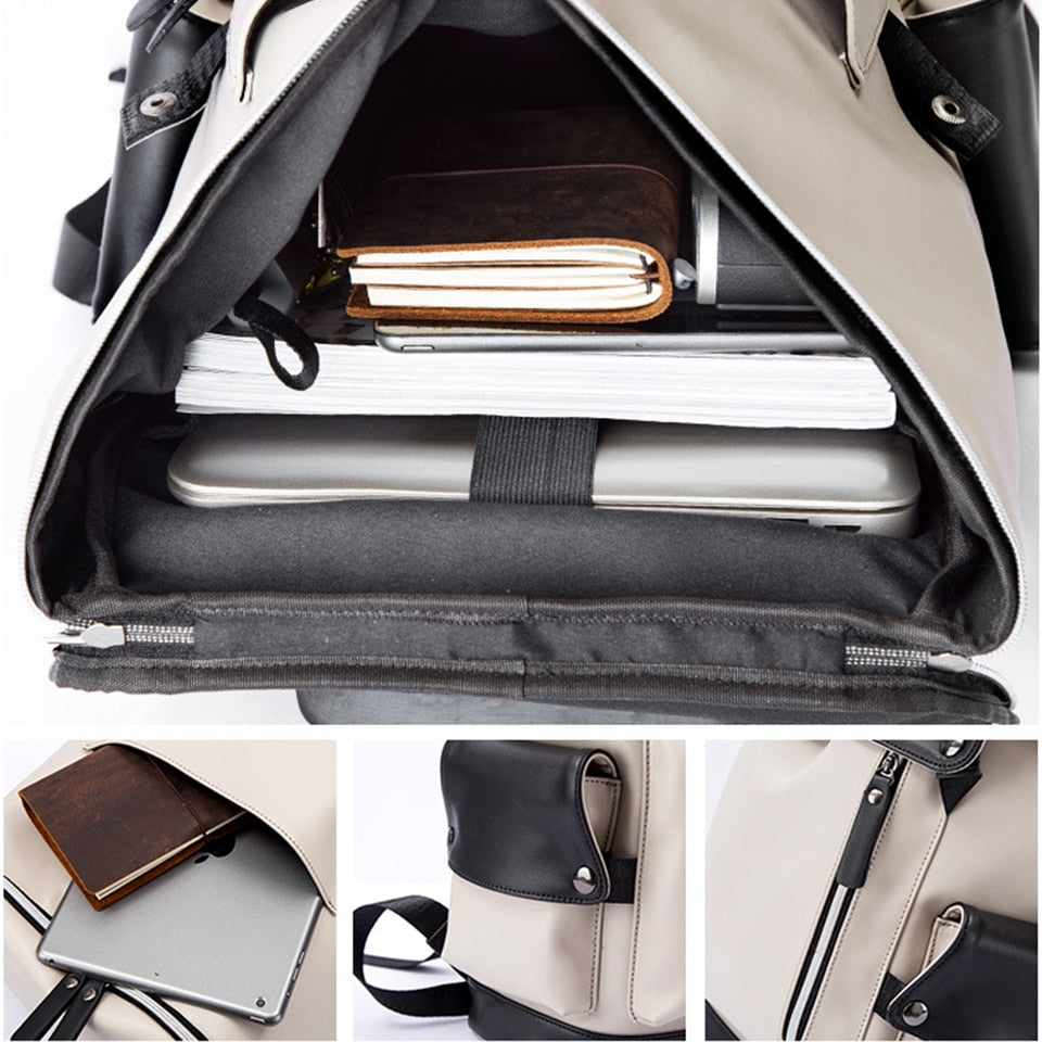 Fashion Men Backpacks Male PU Leather Backpack Laptop 15.6 Inch Women Female Bags Boys Girls Student Casual USB Charging Bagpack