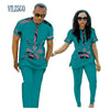 Summer African Print Top and Pants Sets for Couple Clothing Bazin Riche Sweet Flower Patter 2 Pieces Lover Couples Clothes WYQ84