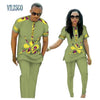 Summer African Print Top and Pants Sets for Couple Clothing Bazin Riche Sweet Flower Patter 2 Pieces Lover Couples Clothes WYQ84