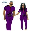 Summer African Print Top and Pants Sets for Couple Clothing Bazin Riche Sweet Flower Patter 2 Pieces Lover Couples Clothes WYQ84