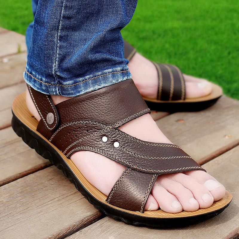 Casual shoes men sandals 2019 new hot fashion soft bottom solid beach sandals men shoes slippers flat with hand sewing man shoes