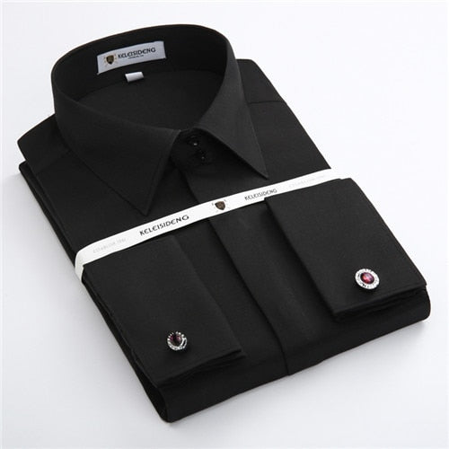 Banquet wedding men shirts long sleeve cover front france cufflinks good quality soft formal male shirt  (with cufflinks)