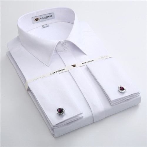 Banquet wedding men shirts long sleeve cover front france cufflinks good quality soft formal male shirt  (with cufflinks)