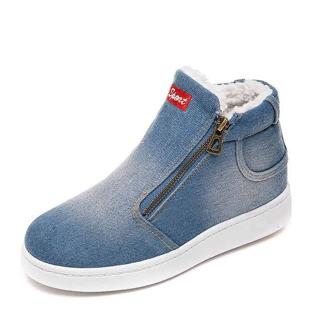 Denim shoes woman 2019 new hot style women winter shoes zip plush platform winter canvas shoes tenis feminino women sneakers