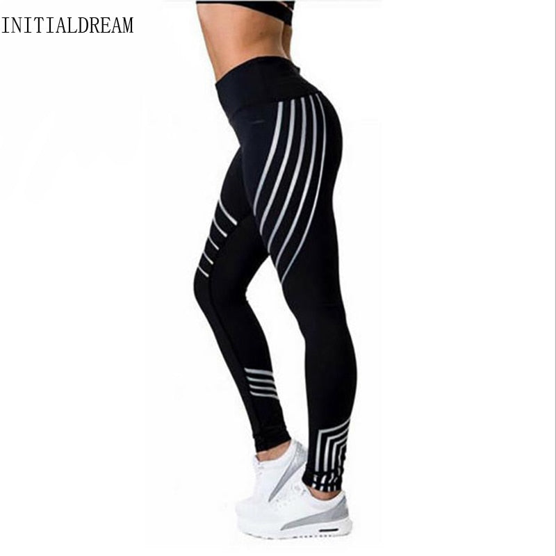 INITIALDREAM 2019 Fashion Women Leggings Slim High Waist Elasticity Leggings Fitness Printing leggins Breathable Woman Pants