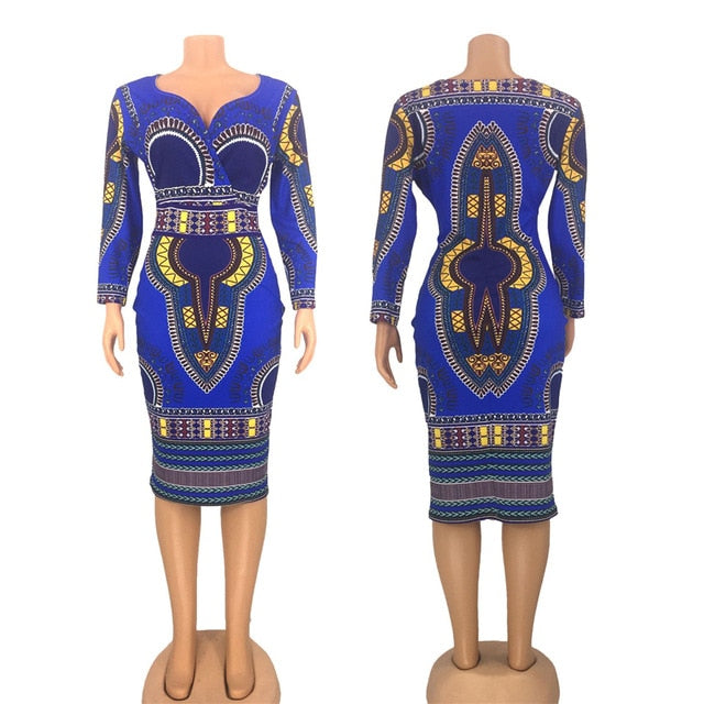 African Dresses for Women Dashiki Print 2019 News Tribal Ethnic Fashion V-neck Ladies Clothes Casual Sexy Dress Robe Party