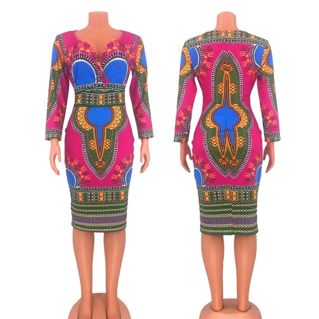 African Dresses for Women Dashiki Print 2019 News Tribal Ethnic Fashion V-neck Ladies Clothes Casual Sexy Dress Robe Party