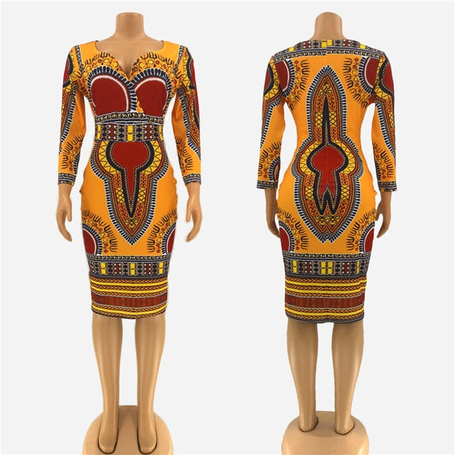 African Dresses for Women Dashiki Print 2019 News Tribal Ethnic Fashion V-neck Ladies Clothes Casual Sexy Dress Robe Party