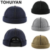 TOHUIYAN 2019 Retro Knitted Hat For Men Brimless Leather Skull Cap Autumn Winter Warm Beanie Hats Hip Hop Sailor Caps Adjustable