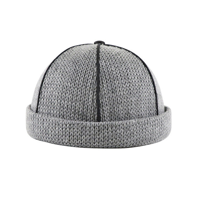 TOHUIYAN 2019 Retro Knitted Hat For Men Brimless Leather Skull Cap Autumn Winter Warm Beanie Hats Hip Hop Sailor Caps Adjustable