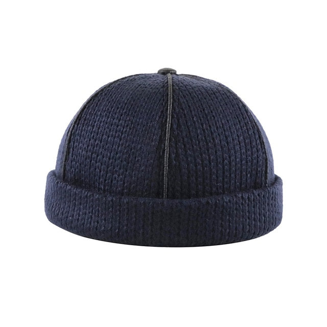 TOHUIYAN 2019 Retro Knitted Hat For Men Brimless Leather Skull Cap Autumn Winter Warm Beanie Hats Hip Hop Sailor Caps Adjustable