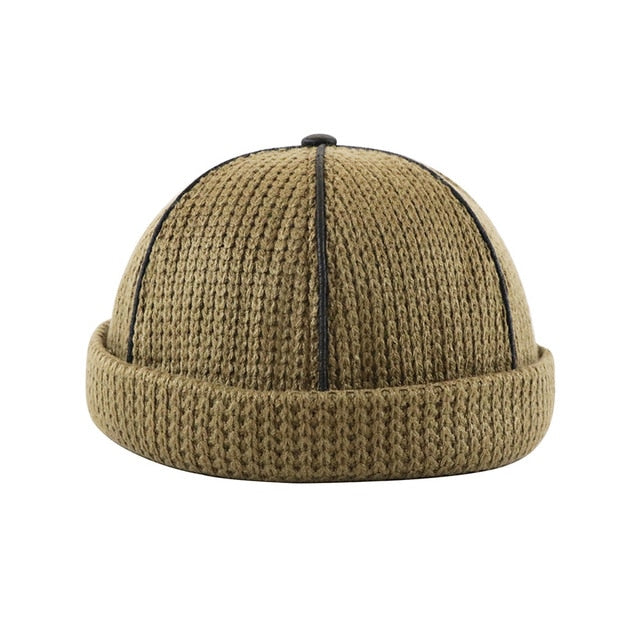 TOHUIYAN 2019 Retro Knitted Hat For Men Brimless Leather Skull Cap Autumn Winter Warm Beanie Hats Hip Hop Sailor Caps Adjustable