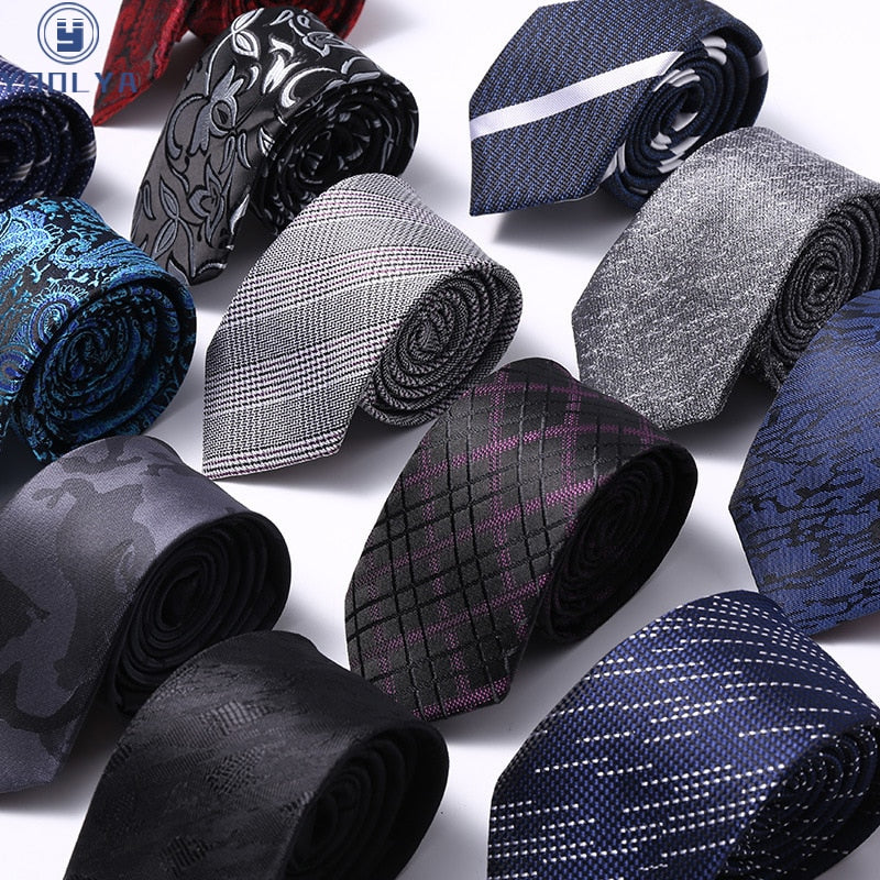 Stripes Floral Solid 6CM Mens Skinny Ties Polyester Silk Narrow Necktie Jacquard