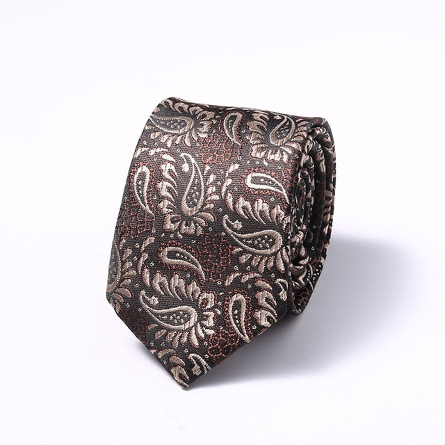 Stripes Floral Solid 6CM Mens Skinny Ties Polyester Silk Narrow Necktie Jacquard