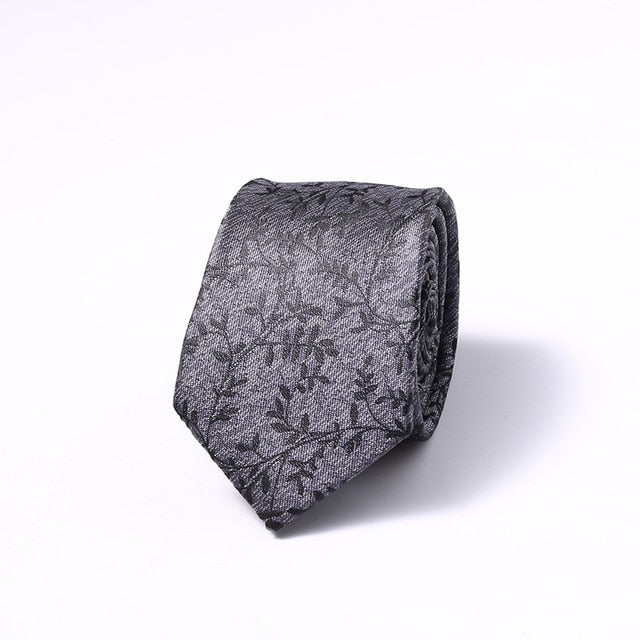 Stripes Floral Solid 6CM Mens Skinny Ties Polyester Silk Narrow Necktie Jacquard