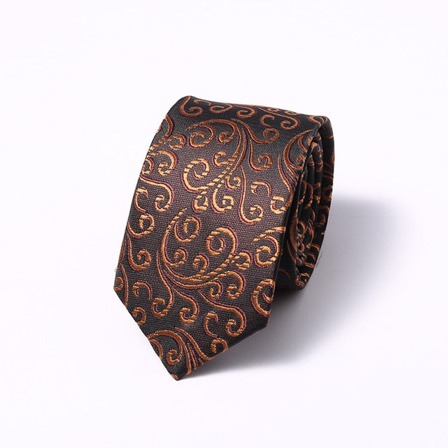 Stripes Floral Solid 6CM Mens Skinny Ties Polyester Silk Narrow Necktie Jacquard