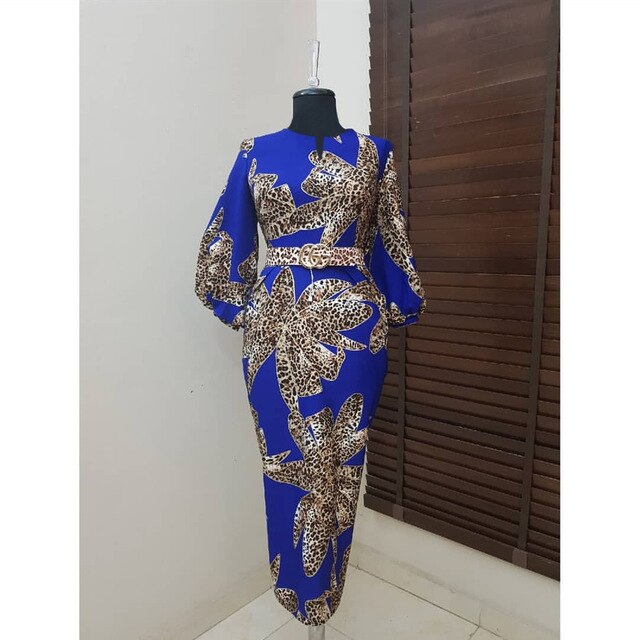 Traditional African Dashiki Woman Leopard Printed Dress V-neck Fashion Fit Clothing 2019 New Casual Bazin Party Dresses