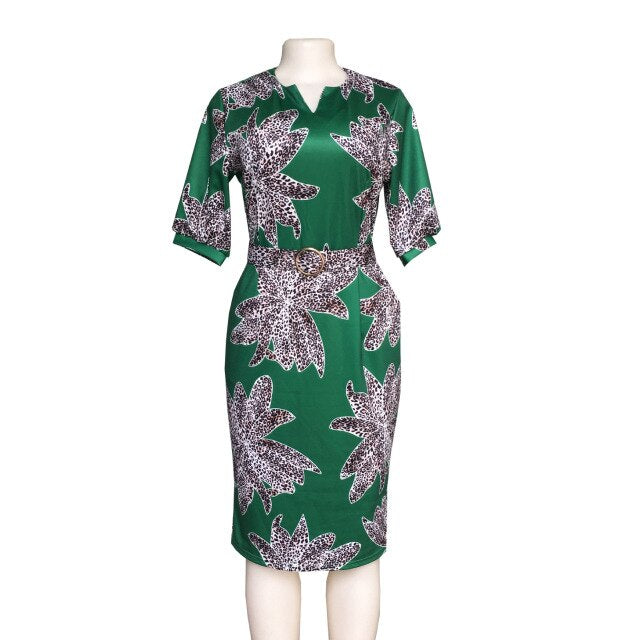 Traditional African Dashiki Woman Leopard Printed Dress V-neck Fashion Fit Clothing 2019 New Casual Bazin Party Dresses