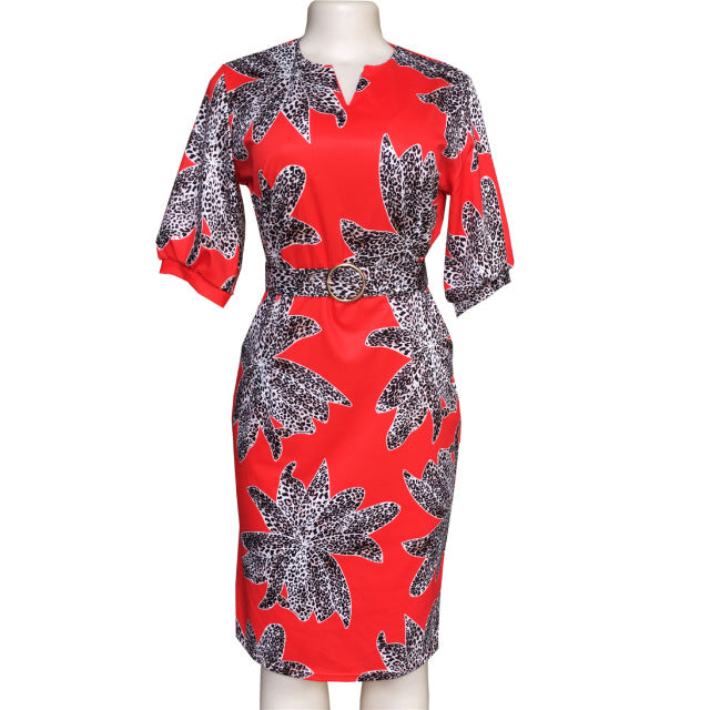 Traditional African Dashiki Woman Leopard Printed Dress V-neck Fashion Fit Clothing 2019 New Casual Bazin Party Dresses