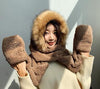 ZDFURS*Autumn and winter hat female plush thick double-layer northeast hat warm cycling neck scarf scarf gloves one gift