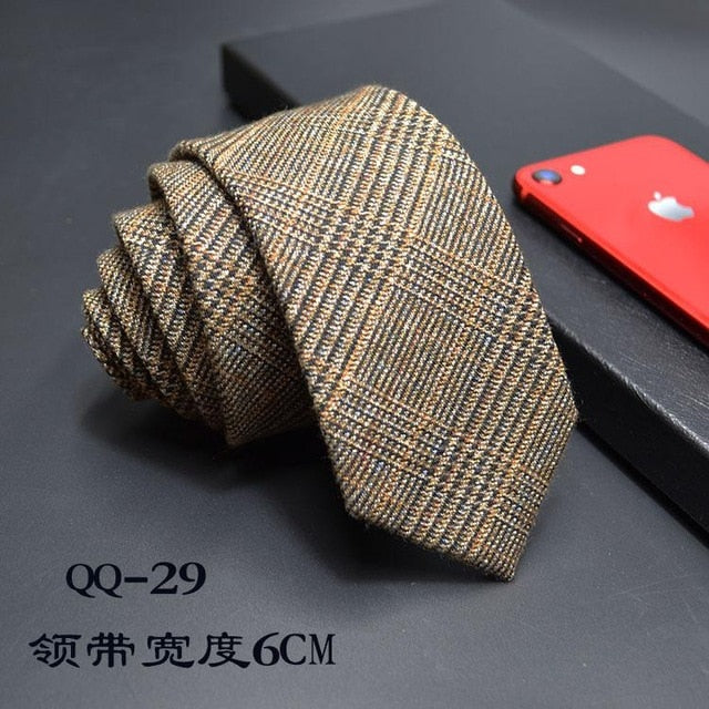 Mens Ties 6cm Classic Cotton Handmade Skinny Neck Ties for Men Striped Narrow