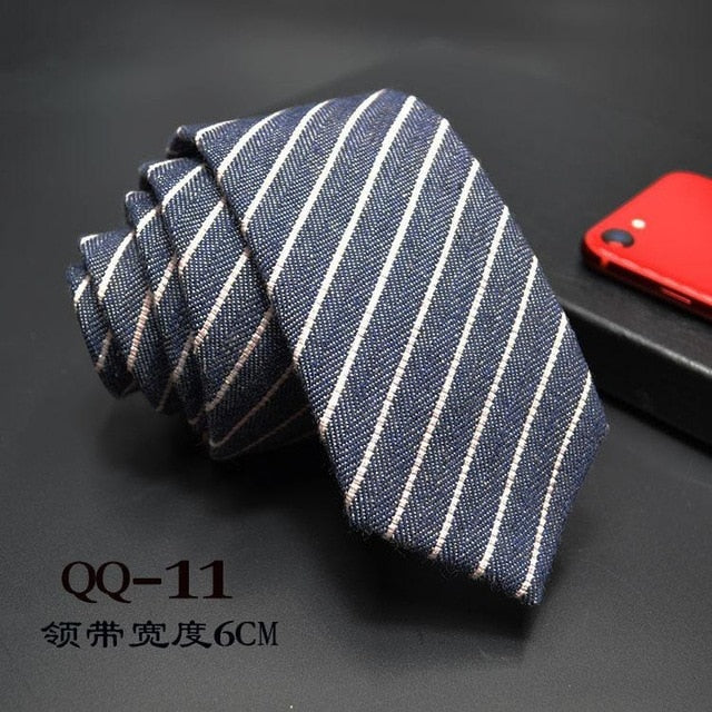 Mens Ties 6cm Classic Cotton Handmade Skinny Neck Ties for Men Striped Narrow