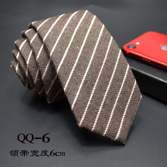 Mens Ties 6cm Classic Cotton Handmade Skinny Neck Ties for Men Striped Narrow