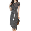 Summer Women's Dresses New Fashion Striped Lace Stitching Irregular Dress Slim O-Neck Elegant Women Office Dress Vestidos AA218