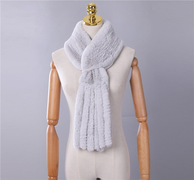 New Winter Women's Genuine Real Rex Rabbit Fur Hand Knitted Scarf Scarfs Cowl Ring Scarves Wraps Snood Street Fashion Tassel