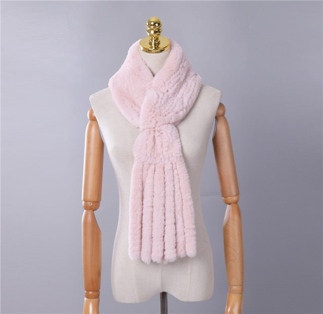 New Winter Women's Genuine Real Rex Rabbit Fur Hand Knitted Scarf Scarfs Cowl Ring Scarves Wraps Snood Street Fashion Tassel