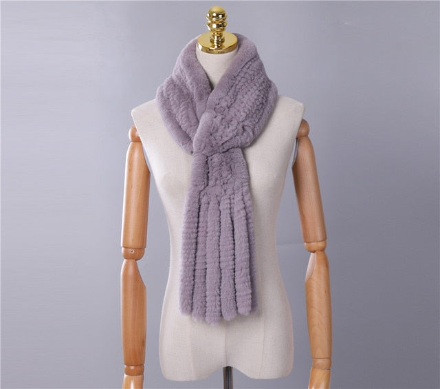 New Winter Women's Genuine Real Rex Rabbit Fur Hand Knitted Scarf Scarfs Cowl Ring Scarves Wraps Snood Street Fashion Tassel