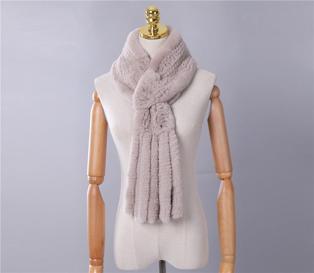 New Winter Women's Genuine Real Rex Rabbit Fur Hand Knitted Scarf Scarfs Cowl Ring Scarves Wraps Snood Street Fashion Tassel